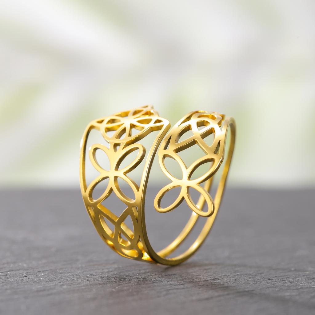 Teamer Witch Knot Wide Finger Ring for Women Irish Celtics Knot Stainless Steel Open Ring Vintage Amulet Anniversary Jewelry 4