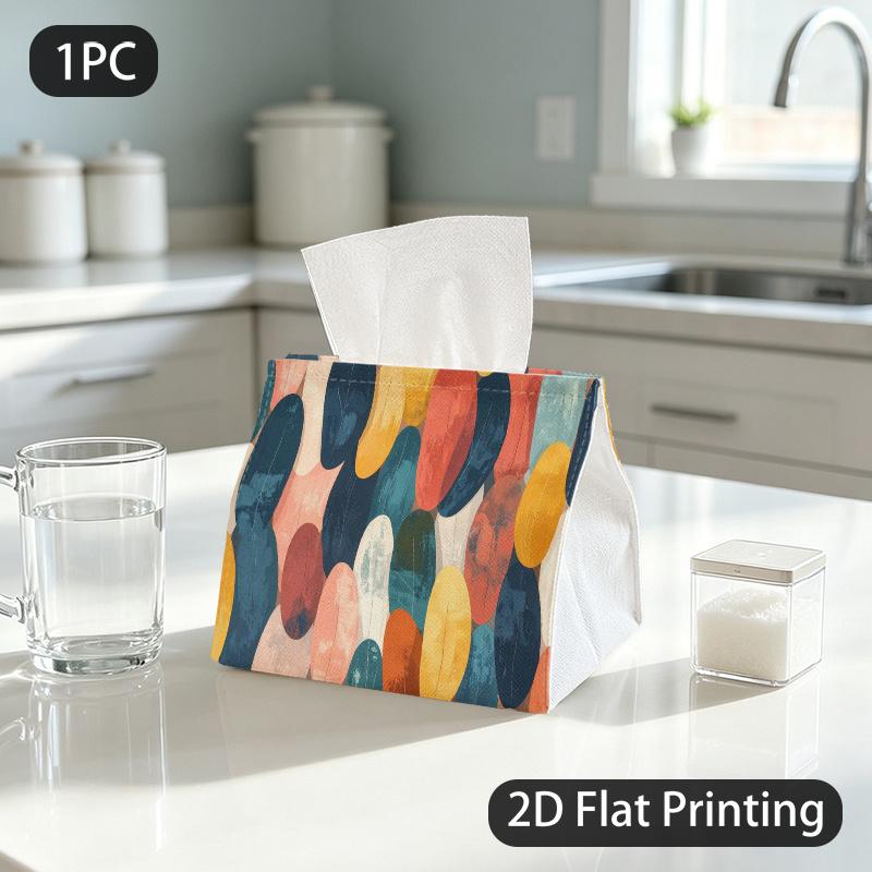 1pc Tissue Box Suitable for Outdoor Use, Colorful Pattern Tissue Container with Warm Abstract, Compact Holder,, Picnic - Polyester Fabric Tissues for