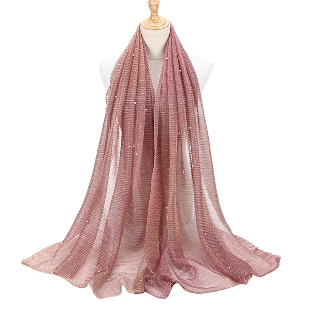 Women's Elegant Pleated Shawl Scarf, Lightweight Breathable Scarf with Beads, Versatile Sunscreen Shawl for Daily/Party