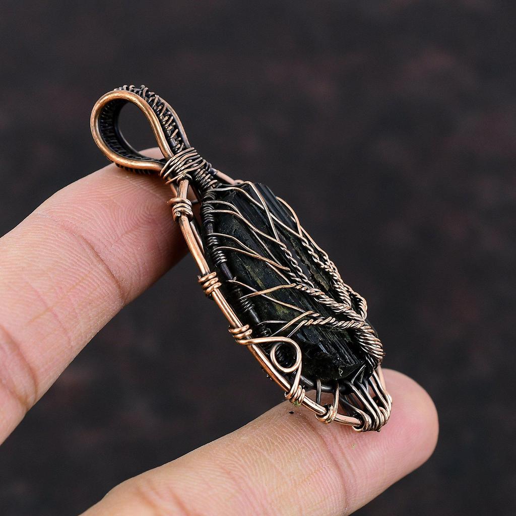 Tree Of Life Black Tourmaline Rough Pendant Copper Wire Wrapped Jewelry Handmade Gemstone Pendant Copper Wire Wrapped Pendant Gift For Women