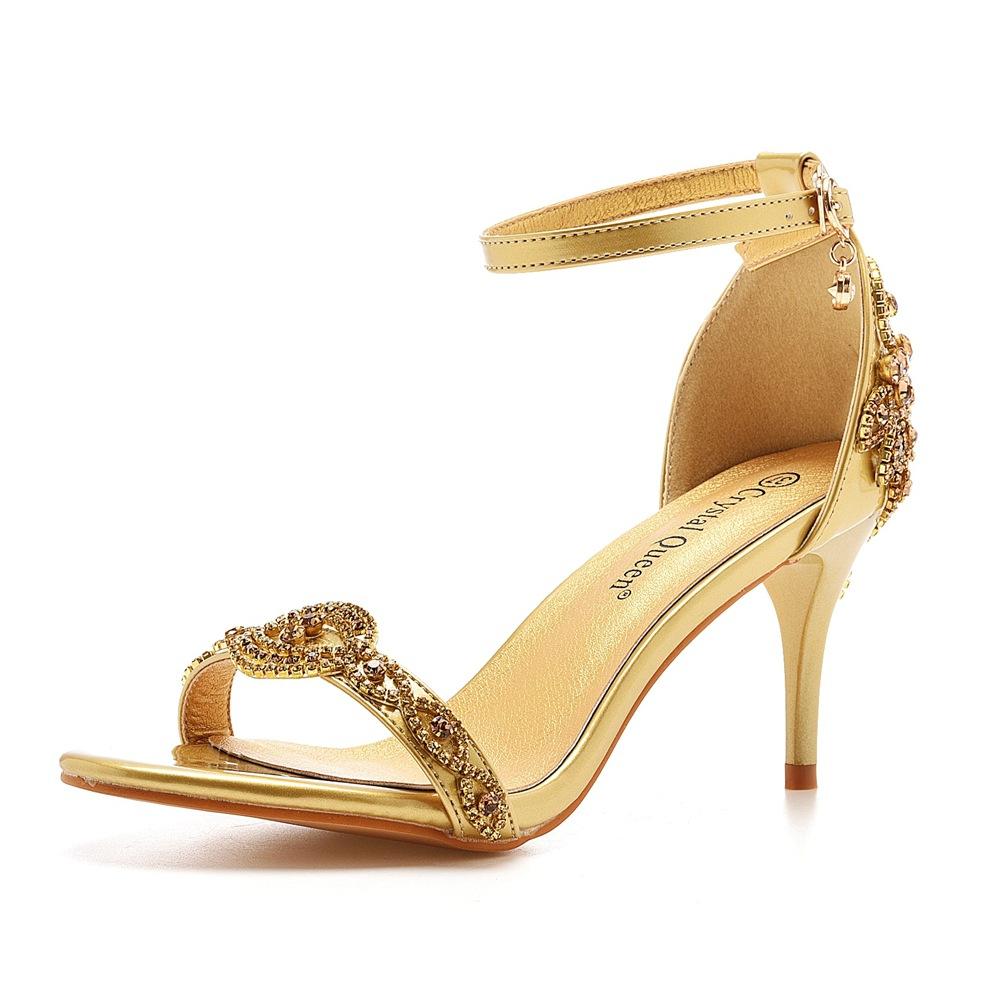 7cm Temperament Light Mouth Strap Thin Heel Sandals Crystal Yellow Diamond Wedding Shoes Sexy Fish Mouth Summer Sandals
