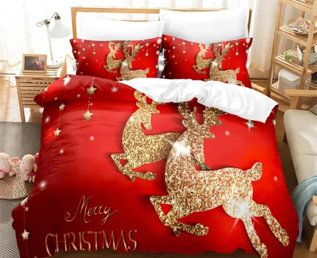 Christmas Quilt Cover Bedding Set Duvet Comforter Pillow Case Twin Queen King Double Full Single 3Pcs Bedroom Decor Women Gift