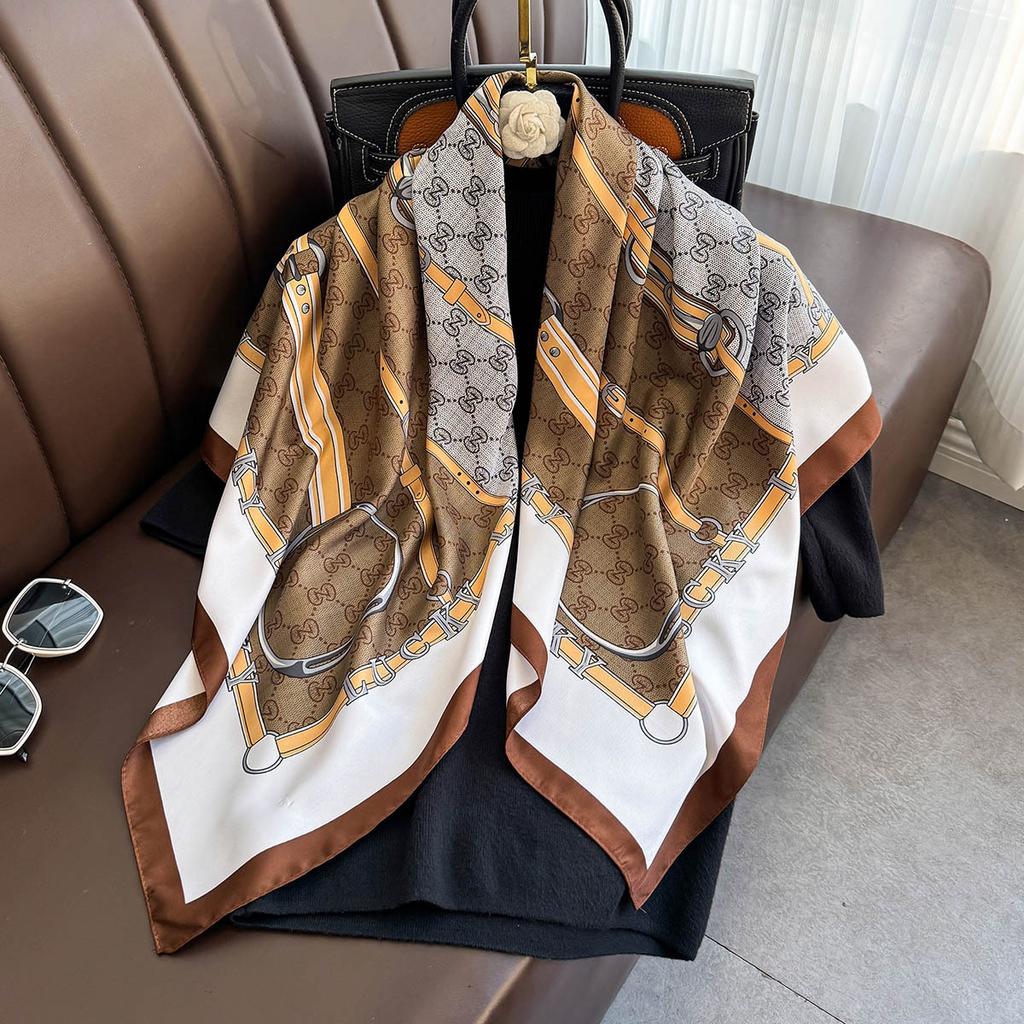 Spring and Summer Shawls with Fashionable Printed Belt Scarfs Large Square Scarfs High-end and Versatile Thin Scarfs for Women