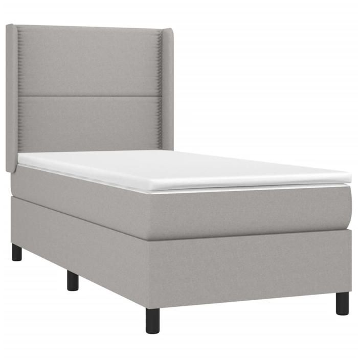 3131321 vidaXL Lit à sommier tapissier avec matelas Gris clair 90x200 cm Tissu