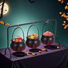 3 Pcs Witches Cauldron Serving Bowls on Rack Halloween Party Decorations Hanging Black Cauldron Bowls for Kitchen