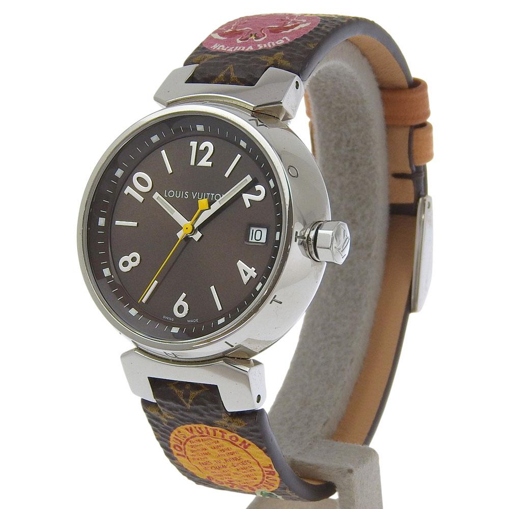 Louis Vuitton Tambour Watches Q1311 BrownDial Stainless Steel/leather Quartz Analog Display Unisex Used