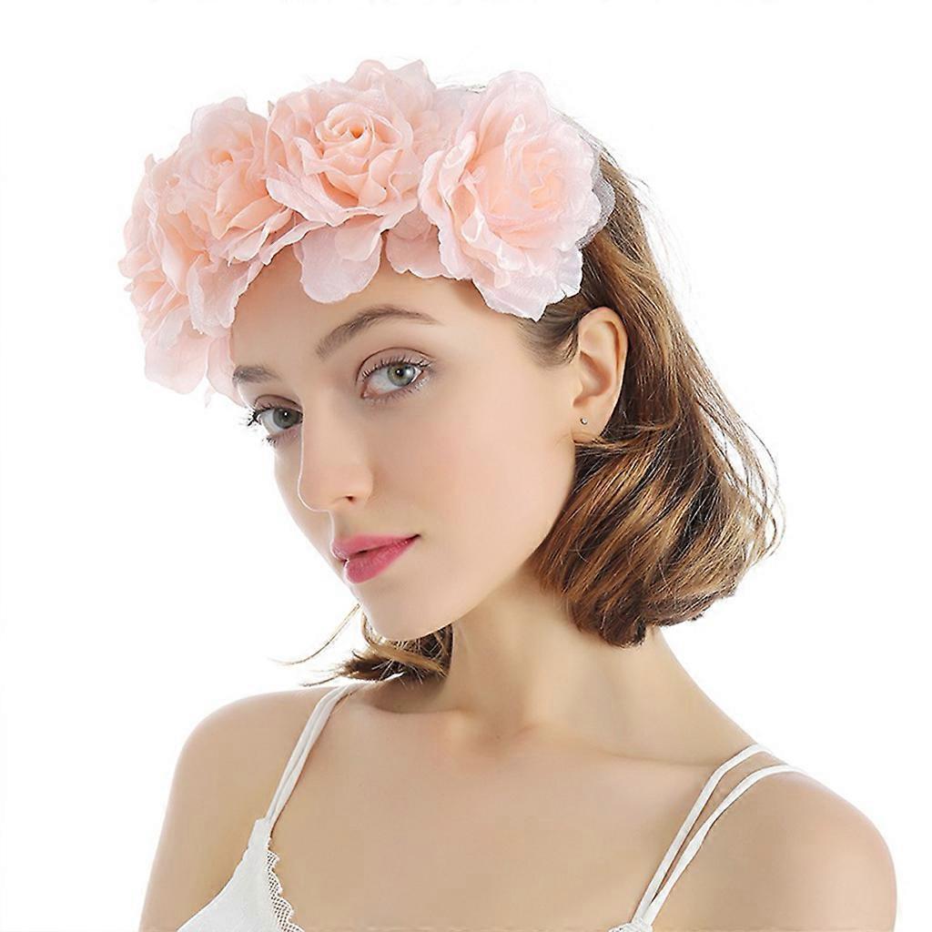 Women Wedding Bridal Headband Garland 3D Simualtion Flower Crown Beach Hair Hoop Gray