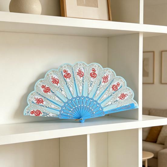 Vintage Flower Folding Fan Decorative Hand Held Fan with Plastic Ribs Portable Dance Wedding Party Fan Women Birthday Gift