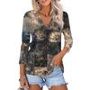 Women's Fashion Casual Print Button-down Shirt 3/4 Long Sleeve Tops