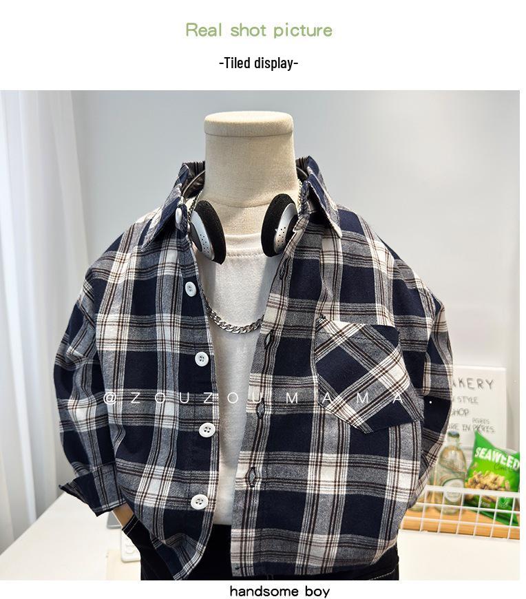 Boys' Spring 2026 Plaid Long-Sleeve Shirt – New Fashion Trendy and Versatile Jacket