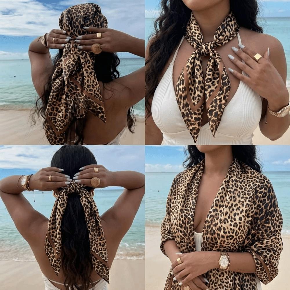 Printed Head Silk Scarf Elegant Square Hijab Neckerchief Satin Bandana Female Use