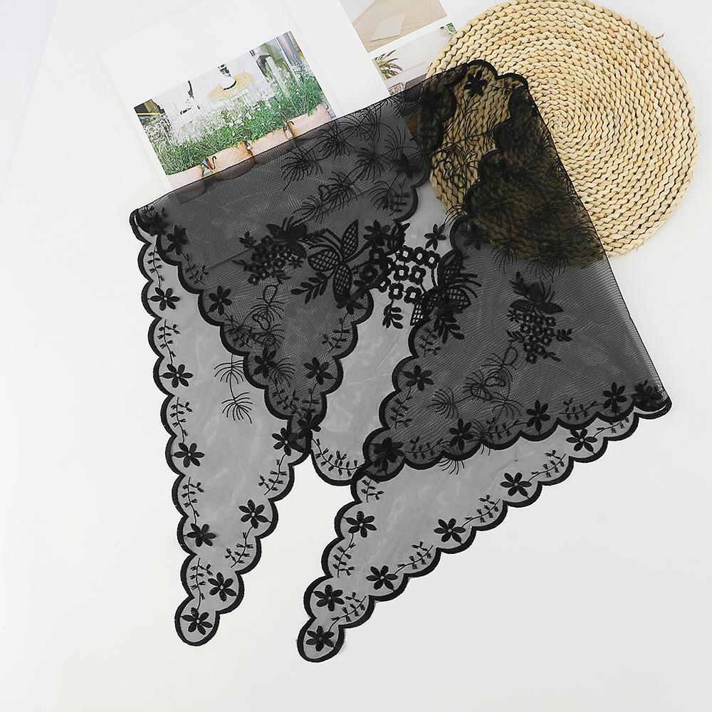 Triangle Lace Scarf for Church Shawl Women Christian Veil Embroidered Floral Shawls Transparent Lace Bandana Foulard Femme Hijab