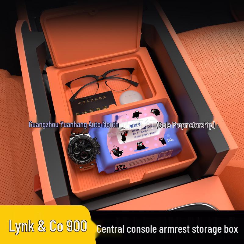 Compatible with Lynk & Co 900: Center Console Armrest Storage, Under-Console Storage, and Car Interior Accessories.