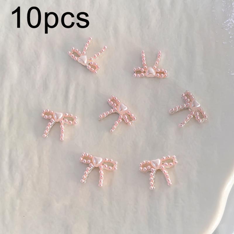10Pcs Cute Macaron Colored 3D Resin Pearl Bow Nail Art Charms Japanese Preal Bowknot Ribbon Nail Art Decorations For Diy Nails