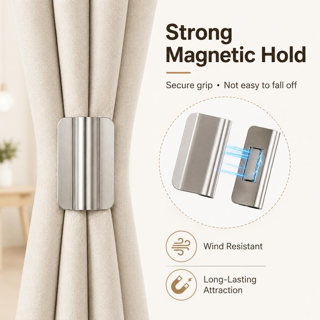 10/20 Pairs Stainless Steel Magnetic Curtain Closure Clips No Drill Light Blocking Fasteners for Bedroom & Living Room