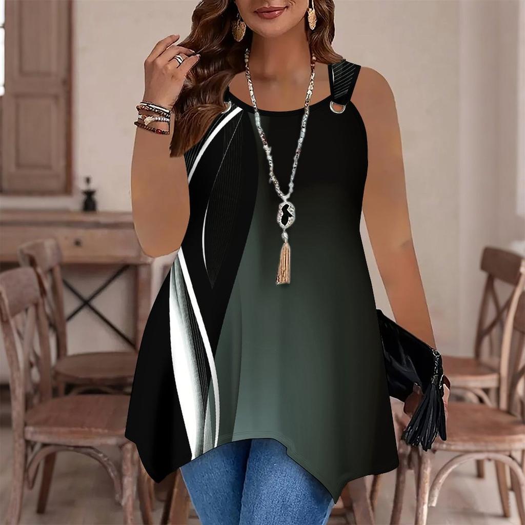 Modische Damen-Freizeit-Sport-Weste mit Doppelring, Marmor- und Geometrie-Musterung, Unregelmäßiger Saum, Elegant und Schlicht