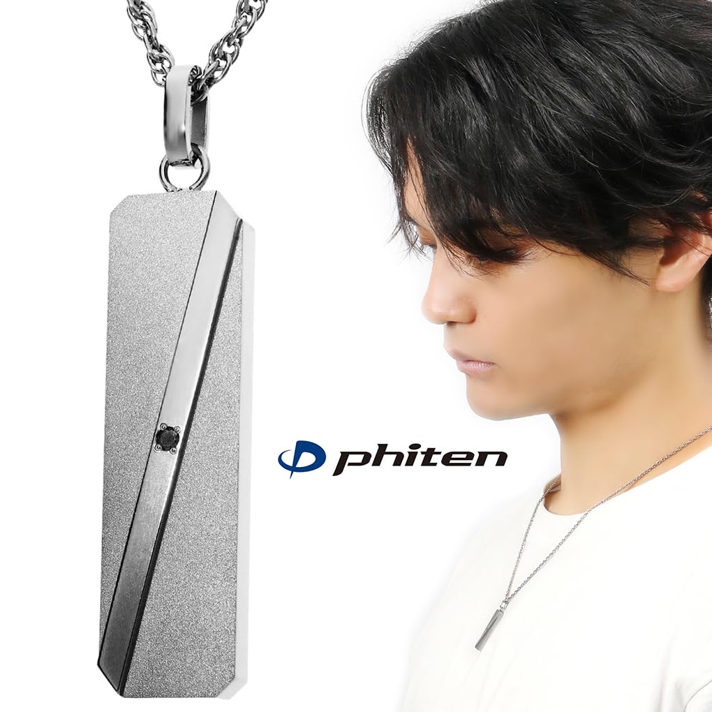 fe-fe x phiten [Special Edition] Phiten Matte Plate Black Diamond Titanium Necklace for Men and Women, Simple Design