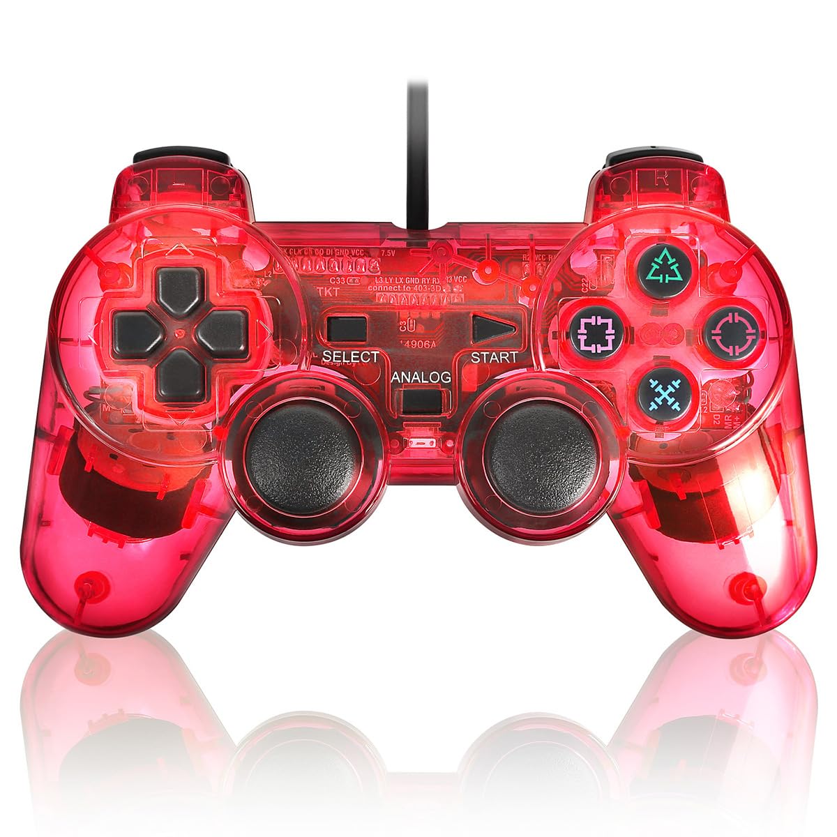 

K&SGAMER PS2 Wired Controller, PlayStation 2 Compatible Analog Controller (Clear Red)