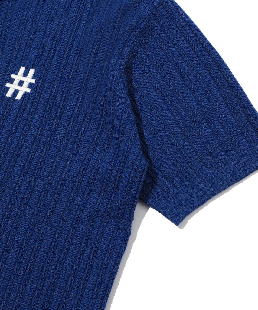 BEENTRILL Short Sleeve Cable Collar Comfort Fit Knit (Dark Blue)
