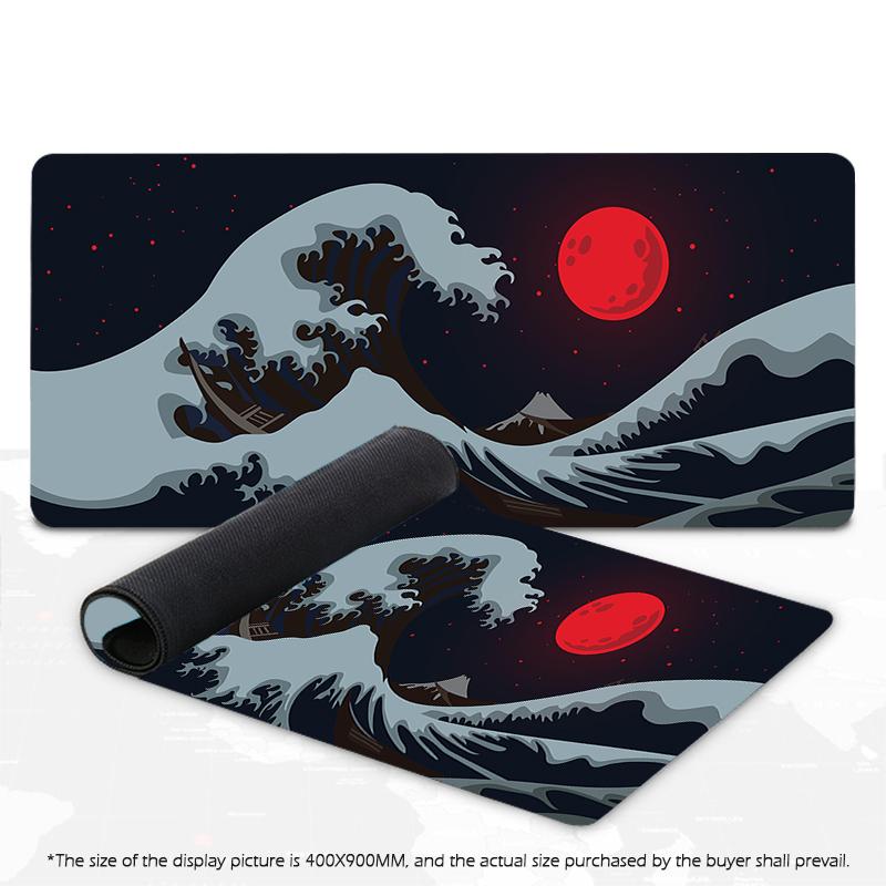 Japanese Mouse Pad Gamer Waves Playmat Gray Art Aesthetics XL Computer Home HD Mousepad XXL Office Soft Non-Slip PC Table Mat