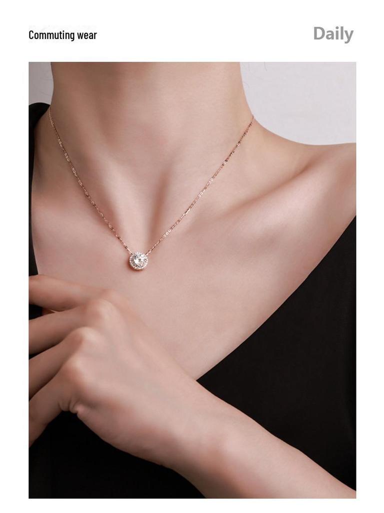 S925 Sterling Silver Moissanite Pendant: 2 Carat Diamond Clavicle Chain - Trendy Luxury Round Bag Design for Women