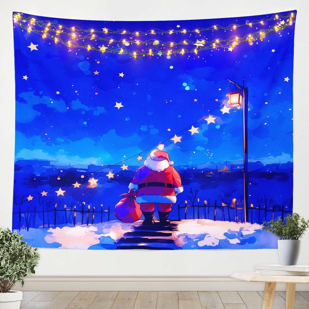Christmas Tapestry Santa Claus Tapestry For Bedroom,Ink Galaxy Wall Tapestry Merry Christmas Winter Wall Artwork Retro Village 100X70CM