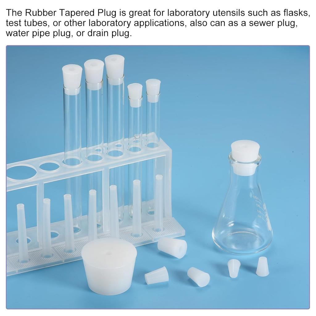 MECCANIXITY Silicone Rubber Tapered Plug 19mm To 25mm Solid Test Tubes Bungs Stopper with Hole White for Lab 6 Pieces