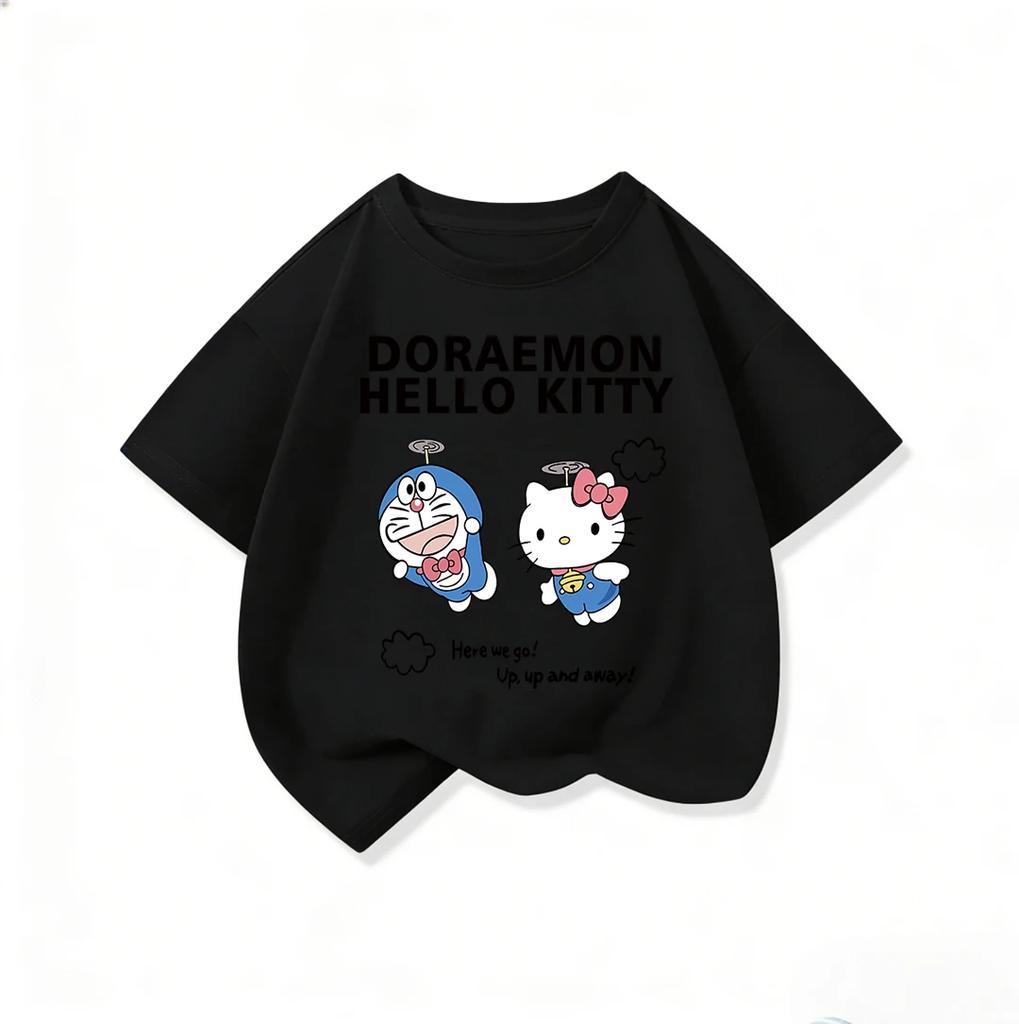 Fashionable Children's T-shirt, Cute Cartoon Street Top for Summer, Doraemon Casual Wear