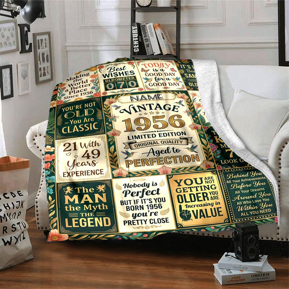 Vintage Birthday Celebration Blanket Personalized Name Soft Warm And Versatile For Sofa Bed Office And Travel Machine Washable Comfortable In All