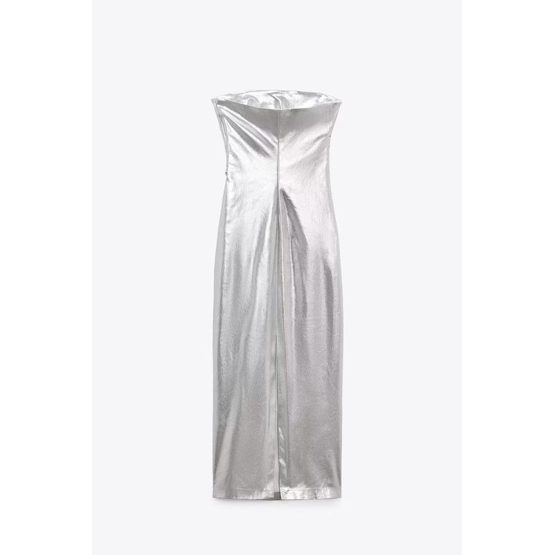 Spring New Arrival Strapless Straight Collar Silm Slim Looking Bodycon Dress Metal Series Tube Top Dress 3152390