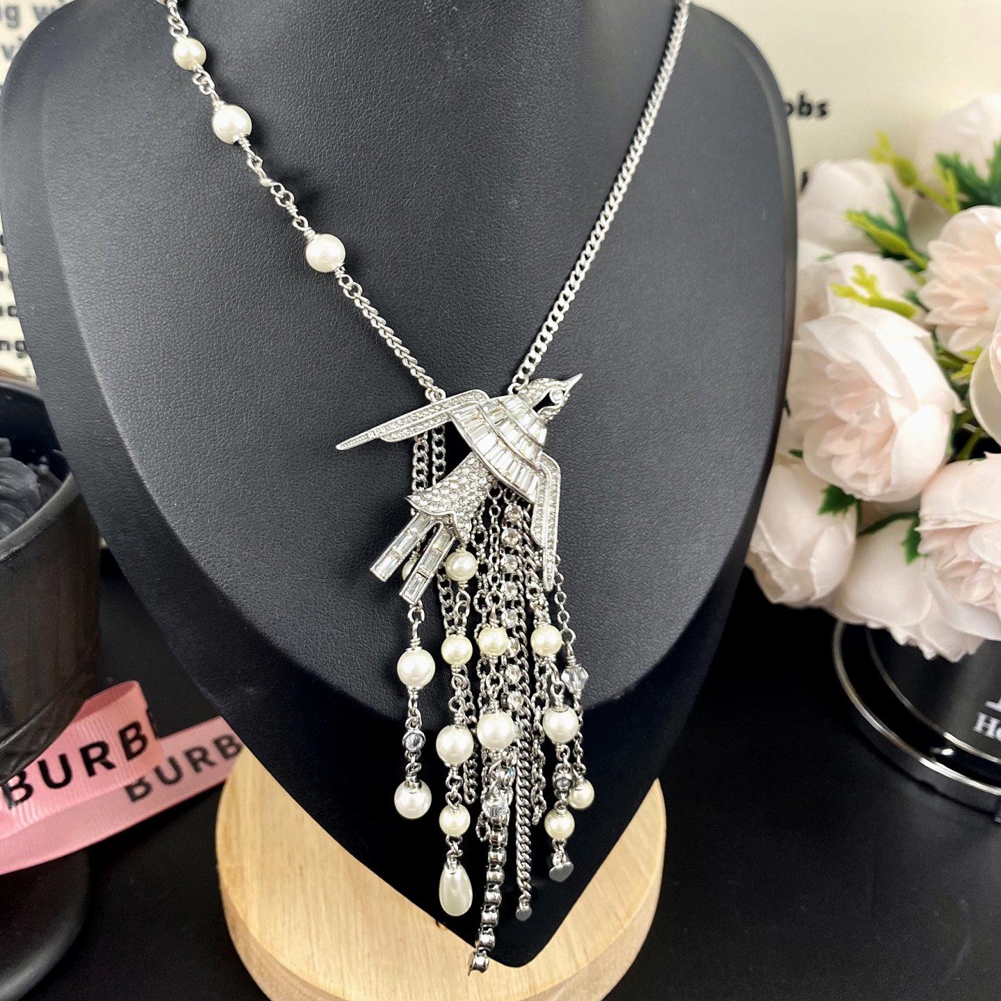 Колье-чокер Xiangfeng с кисточкой из страз и жемчуга, вдохновленное птицами серебряный