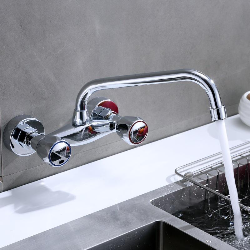 Kitchen Sink Faucet Wall Mounted Bathroom and Cold Water Tap Double Hole Tap Sink Water Faucet Household Kitchen Accessories