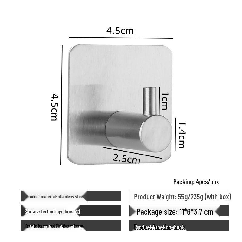 Punch-Free Stainless Steel Hooks - Strong Adhesive for Kitchen & Bathroom Storage Organizing Backpacks, Hats, Headbands.