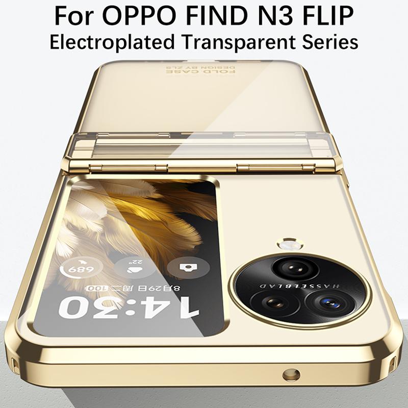 

For Oppo Find N3 Flip 5G Case Hard PC Electroplating Clear Phone Cover Champagne Gold