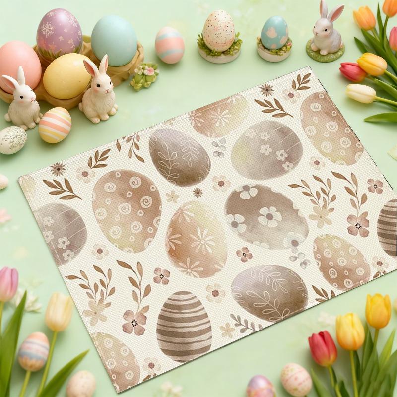 Rabbit Print Placemat Spring Flowers Easter Bunny Easter Egg Print Family Holiday Dinner Restaurant Decoration