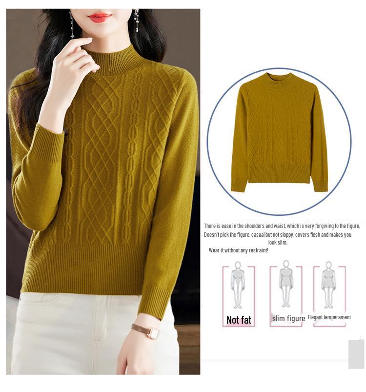 Women's Wool Half-High Collar Sweater - Winter Knit Loose Fit Base Layer