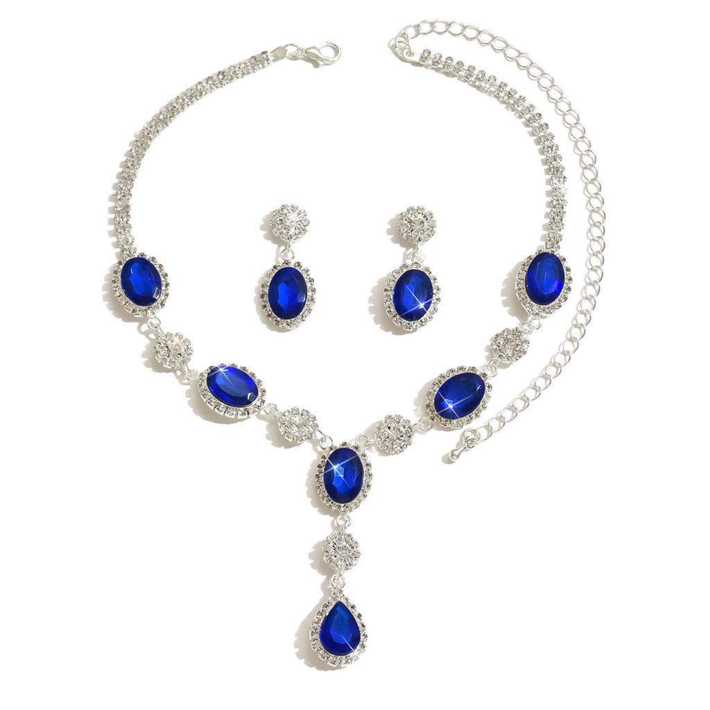 Luxury Sparkling Water Drop Necklace Earrings Set, High-End, Bridal Jewelry