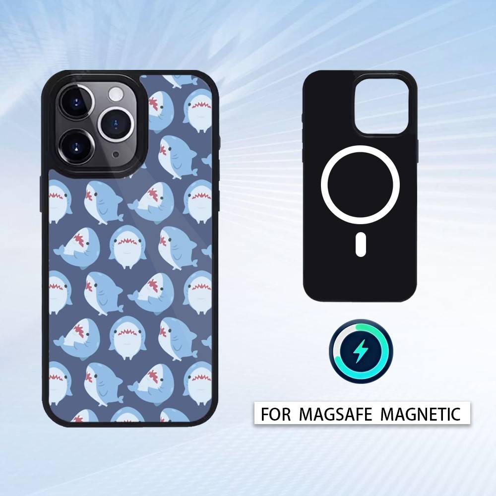 Cartoon Cute Shark Phone Case For iPhone 17,16,15,14,13,12,Pro,Max For Magsafe Magnetic Wireless Charging iPhone13PROMAX