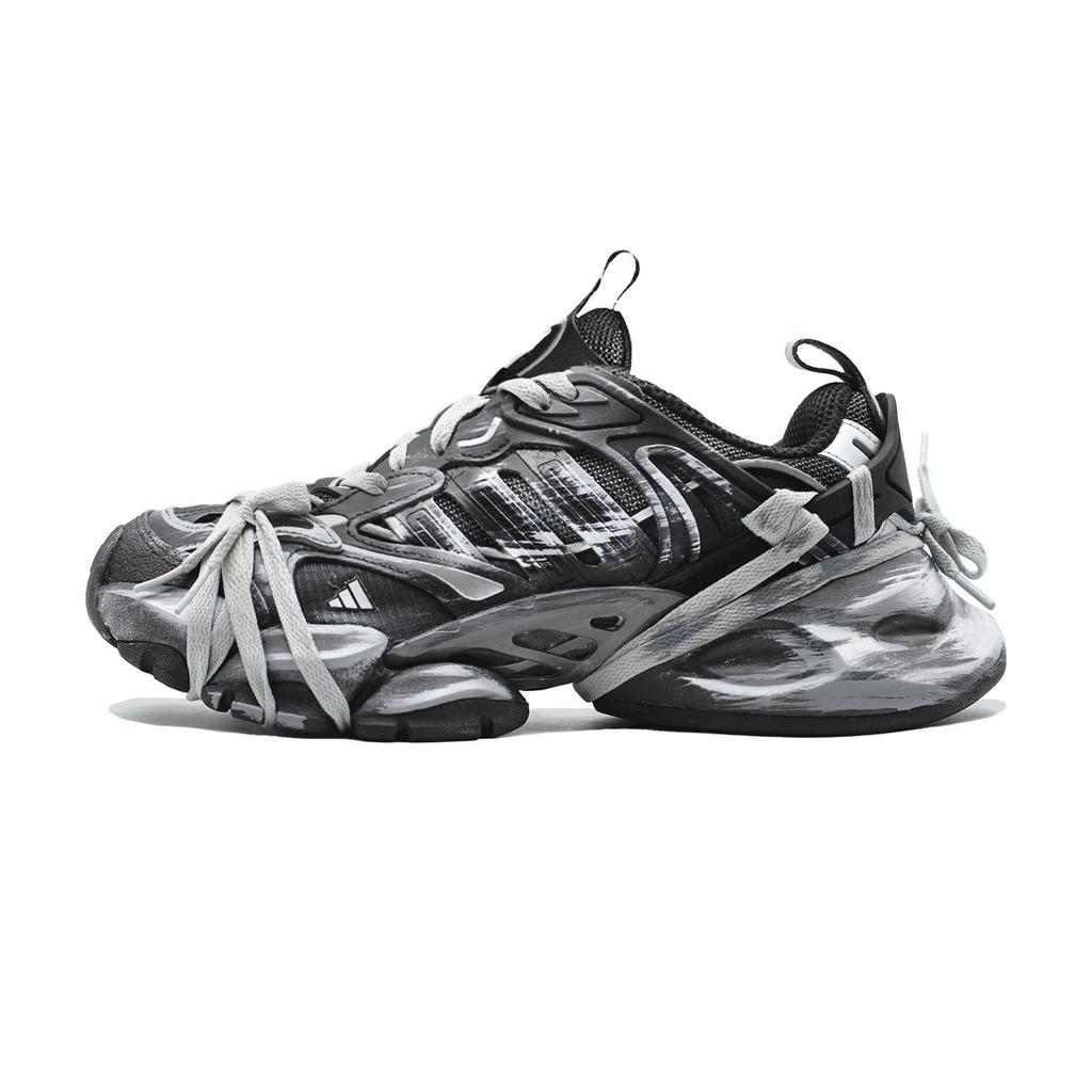 adidas XLG RUNNER DELUXE Resistentes a la abrasión Transpirables Caña baja Zapatillas de Running Unisex Negro Gris IH0070(Equipo 140-)
