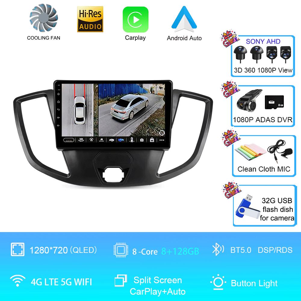 Car Radio Android 14 For Ford Transit 2015 2016 2017 2018 Carplay Multimedia Video Player GPS Stereo 2din WIFI+4G BT QLED Screen