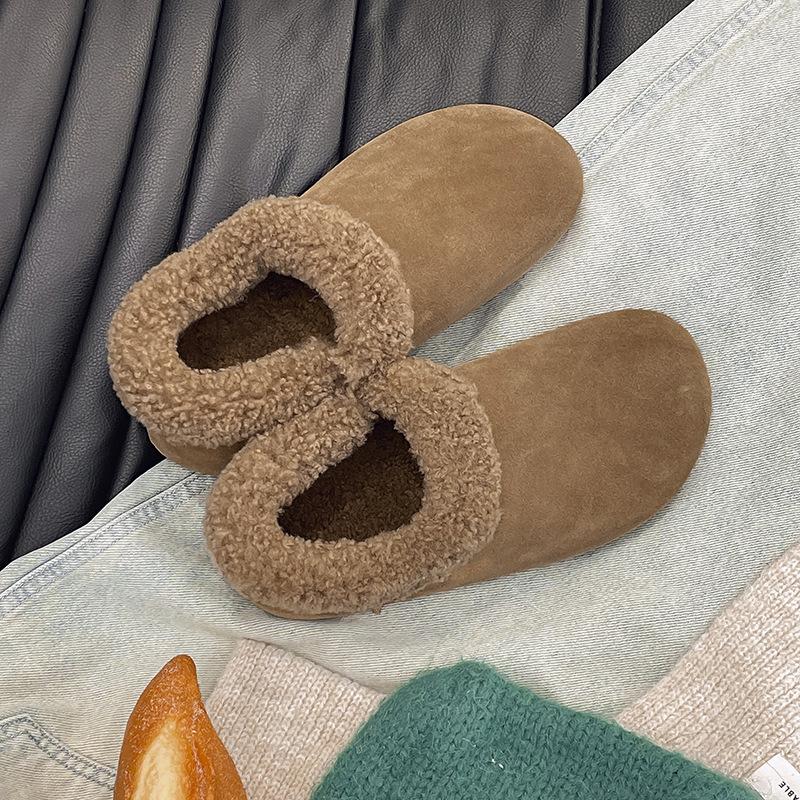 

Boken shoes women s 2025 new autumn and winter velvet retro fluffy half-drag women lazy people wear cotton shoes twice on one foot 40