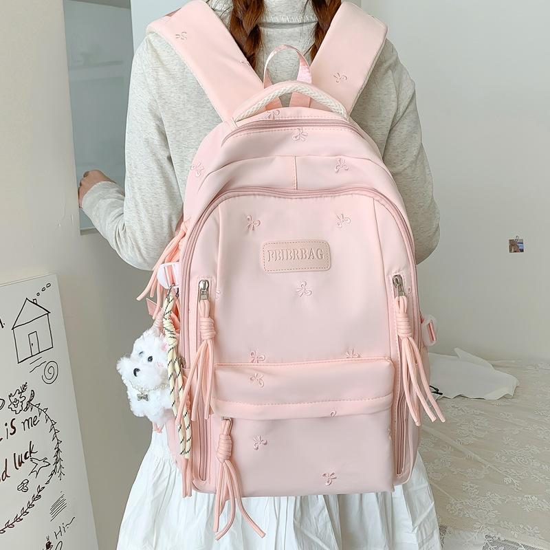 Schoolbag College Style School Bag Women's High Value 1011 New Large Capacity Bow Backpack Junior High School Student Backpack