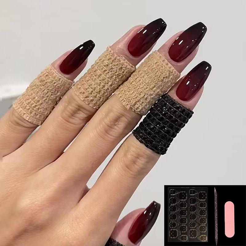 Black to Red Gradient Press On Nails - Medium Square False Nails Reusable Removable Nail Tips For Women