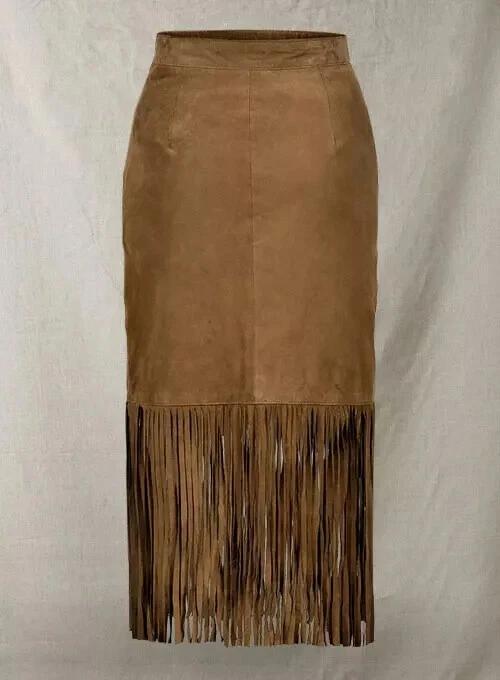 Fringe Lambskin Leather Women's Skirt Brown Suede Handmade Genuine Stylish Soft Fit