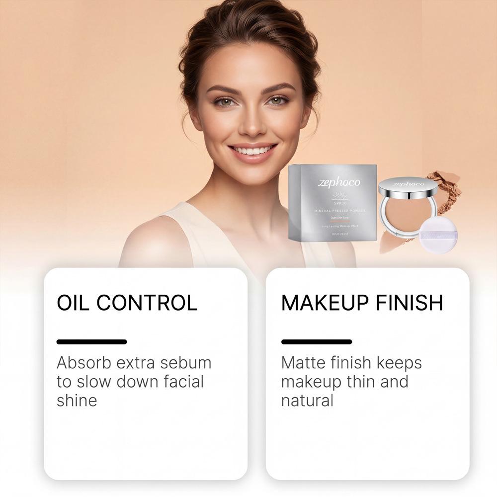 Zephoco Setting Powder Foundation Deep Skin Tone Oil Control Long-Lasting Matte Velvet Finish 12g