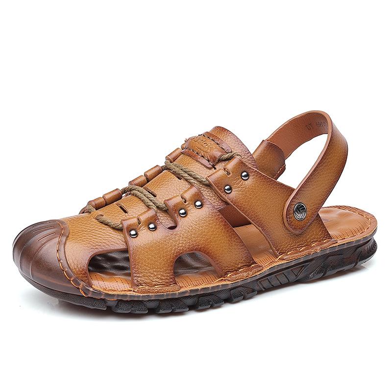 Summer outdoor sandals men's leather jelly sole casual sandals men's bag head men's hole beach men's cool slippers