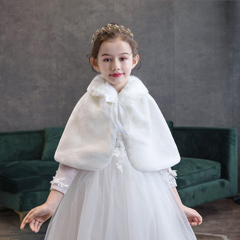 Red White Kids Girl Faux Fur Jacket Wedding Cloak For Communion