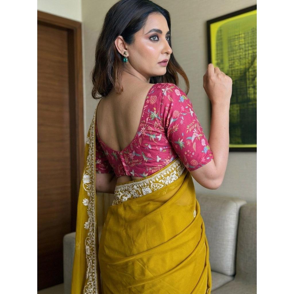 Party Wear Premium Rangoli Silk Saree – Elegant Wedding Collection with Embroidery Lace Border & Digital Print Blouse