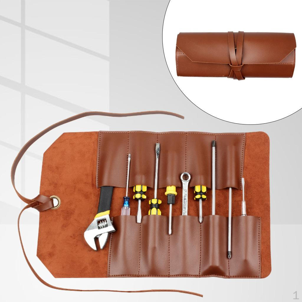 Tool Roll Bag Pouch Wrench Screwdriver Organizer Multi Purpose Pliers Pocket Leather Storage Case коричневый