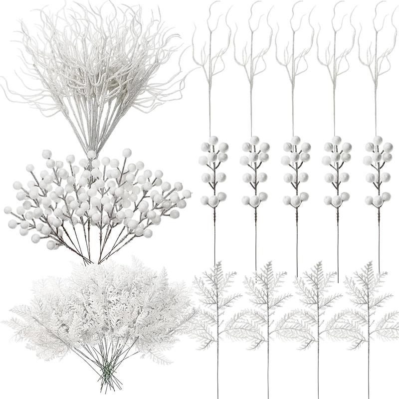 

10 шт. Блестящие ветки Искусственные пенопластовые ягодные стебли Ветка сосновой хвои для украшения рождественской елки Домашний декор Материалы для DIY венка белый